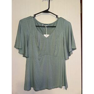 NWT Grace Karin Sage Green Flutter Sleeve Top  Size Small